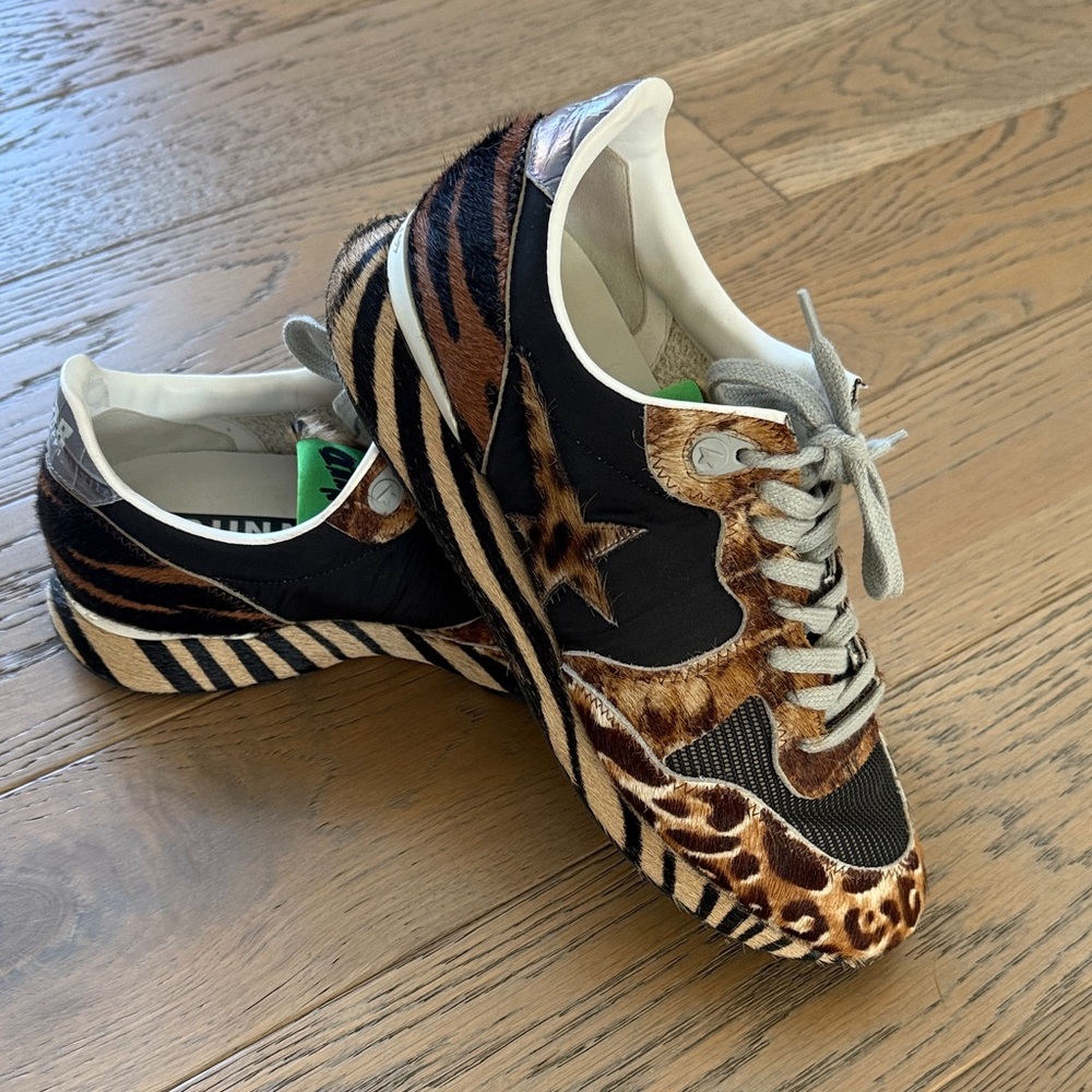Golden Goose Black and Brown Animal Print Athletic Shoes